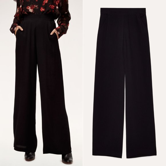 Aritzia Pants - Aritzia Wilfred Faun Pant Long Black Crepe Flowy Trousers - Size XS